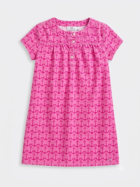 Vineyard Vines Other - Vineyard Vines Girls Pink Anchor Print Shift Dress Size 7